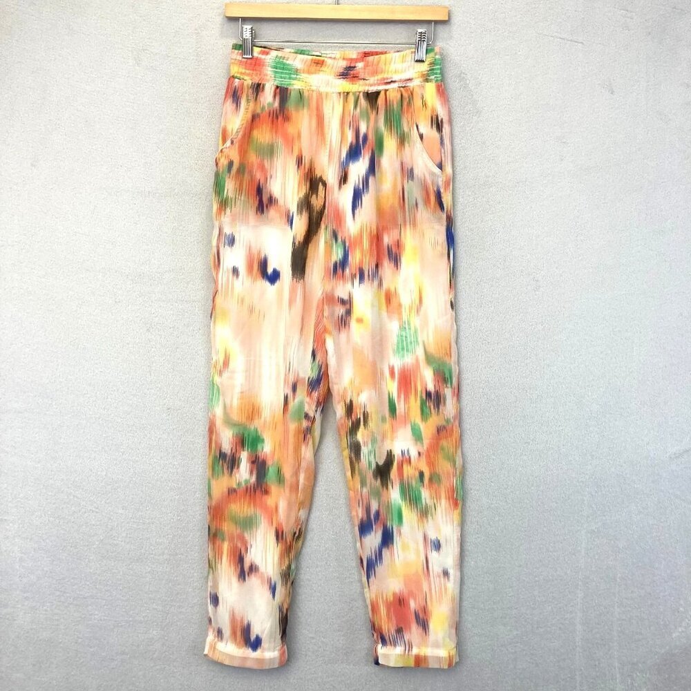 Dani Collection Colorful Pull On Pants Sheer Lined Small S Artsy Multicolor Fun‎